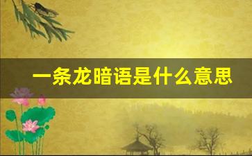 一条龙暗语是什么意思_男人说的一条龙代表什么