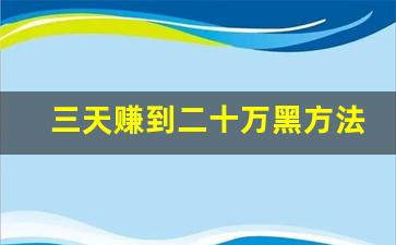 三天赚到二十万黑方法_哪里可以拿命换200万