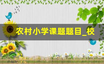 农村小学课题题目_校级课题半年可以结题吗