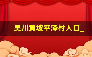 吴川黄坡平泽村人口_吴川最差的村